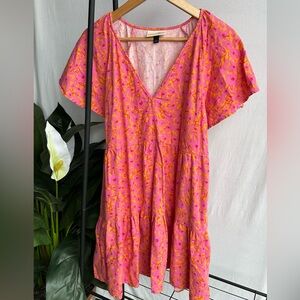 Universal Thread Pink and Orange Floral Dress with Pockets / Size L